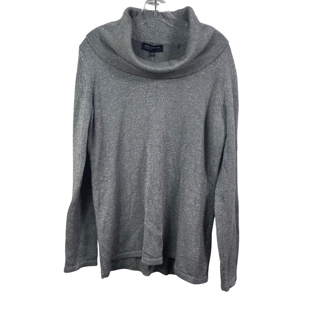 Jones New York Signature Silver Metallic Cowl Neck Sweater XL